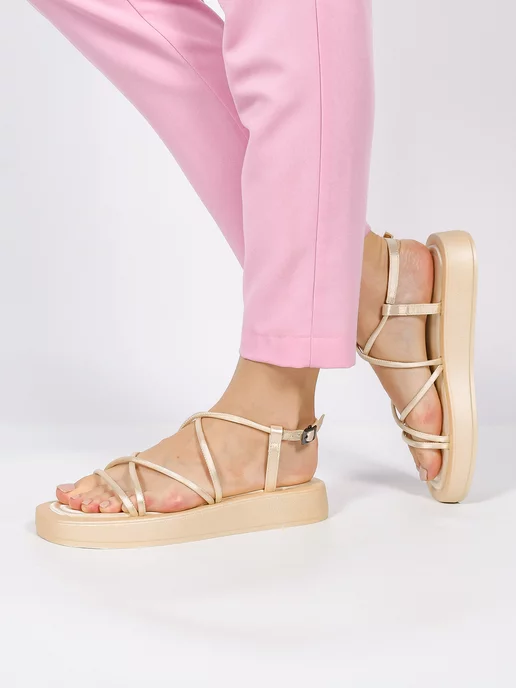 EGGA SHOES Сандалии летние на ремешке текстильные, бежевый, фото 3