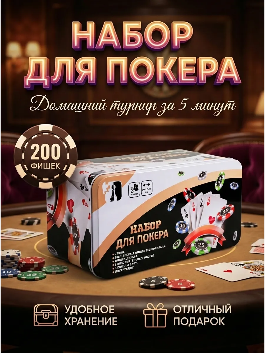 Покерный набор на 200 фишек подарок