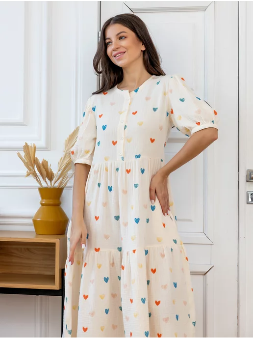 Платье летнее легкое муслиновое в горох Cher-Neva