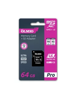 Карта памяти Micro-SDXC 64Gb UHS-I U3 V30 + адаптер