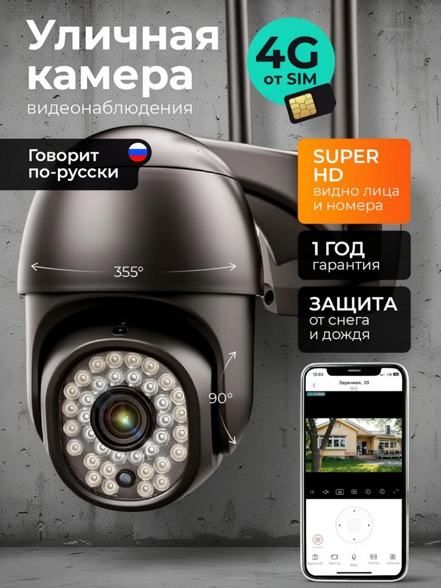 Камера видеонаблюдения уличная с сим картой 4G