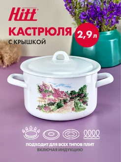 Кастрюля эмалированная, с крышкой, индукционная, 2.9 литра