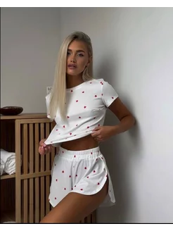 пижама с сердечками в рубчик