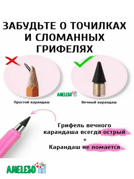 ANELESO Грифели для вечного карандаша простые набор 5 шт, 5 шт, фото 5