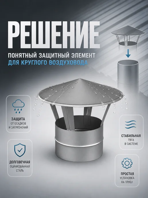 Diaflex Зонт крышный круглый оцинкованный (D200мм), вариант, фото 4