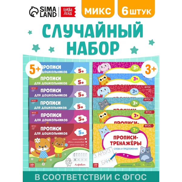 Набор прописей для дошкольников 6 шт