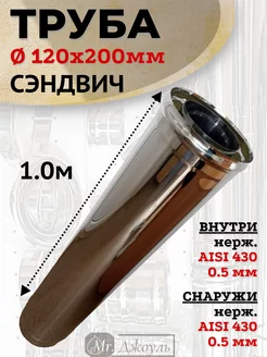 Сэндвич дымоход 1,0 м D 120x200 мм (Нерж 0,5 - Нерж 0,5)