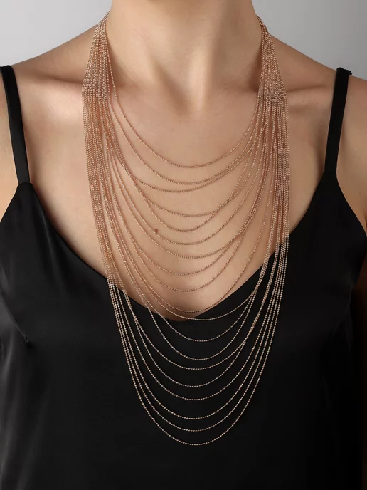 многослойные цепи на шее крупным планом