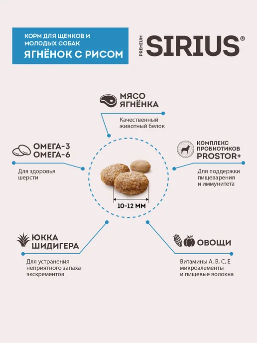 Сухой корм SIRIUS для собак, щенки, ягненок, 15 кг, фото 3