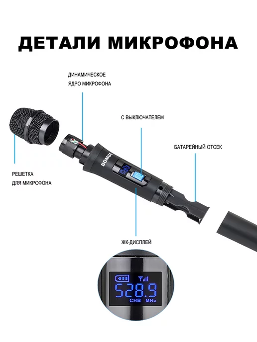 BOMGE Беспроводная микрофонная система 4 канала, вариант, фото 7