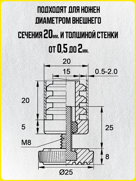 Vektor+ Заглушки для ножек регулируемые 20х20мм. декоративные 4 шт, 20x20 мм, 8 шт, фото 2