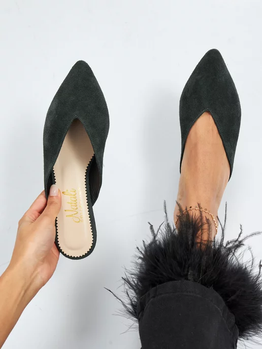 Natali Collection Мюли из натуральной замши сабо летние без каблука, вариант, фото 2