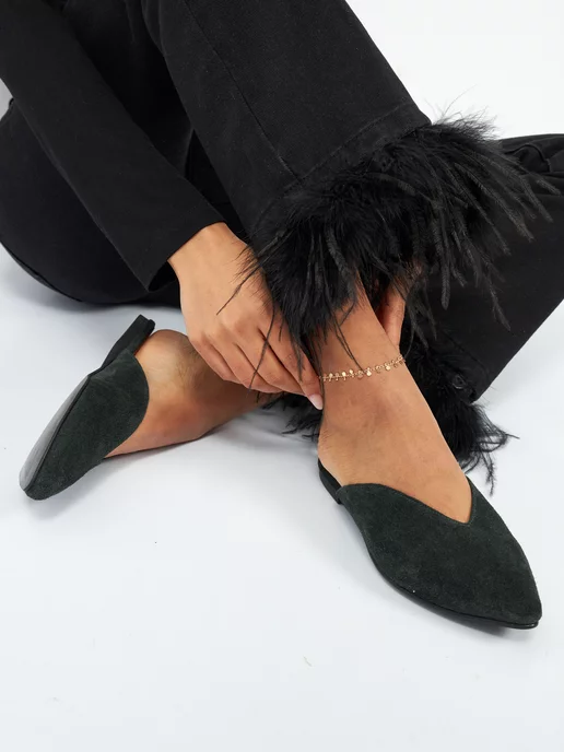 Natali Collection Мюли из натуральной замши сабо летние без каблука, вариант, фото 3