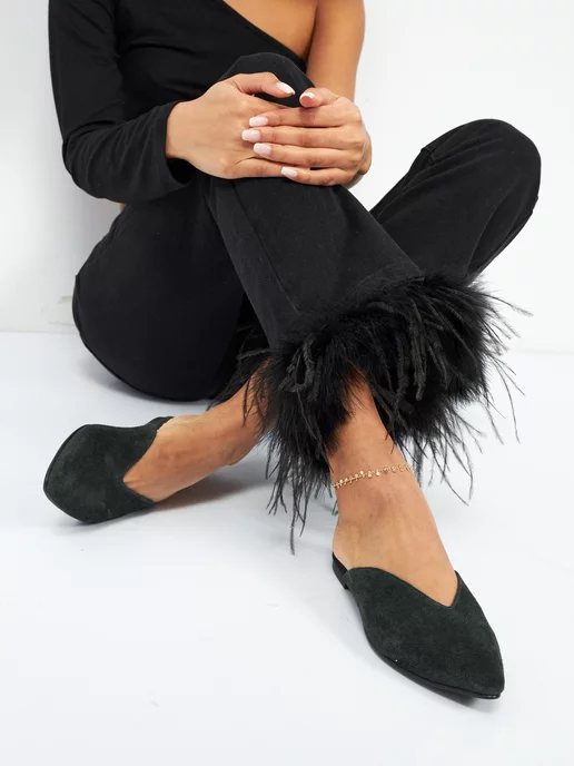 Natali Collection Мюли из натуральной замши сабо летние без каблука, вариант, фото 6