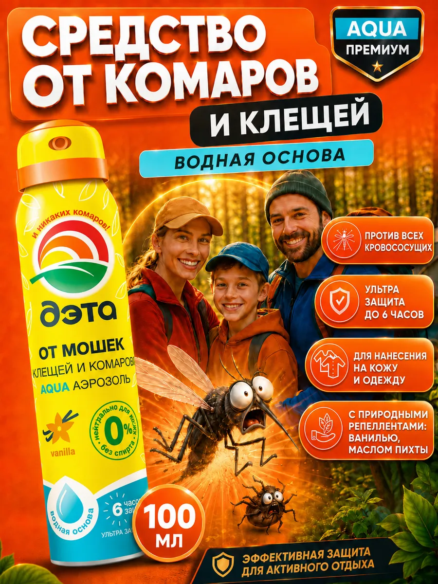 Средство от клещей, комаров и мошек спрей