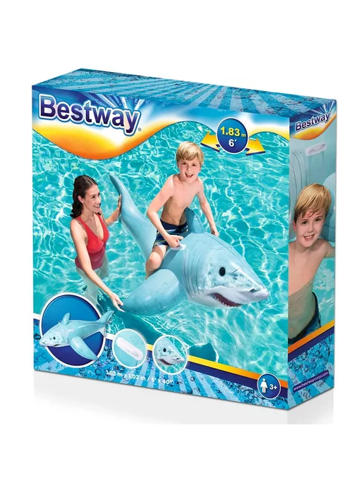 Bestway Надувная игрушка-наездник 183х102см "Акула" с ручками, голубой, фото 6
