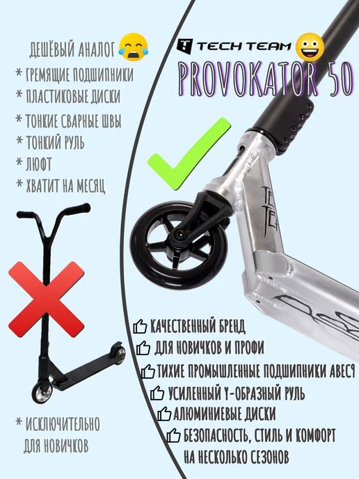 TechTeam Самокат трюковой Tech Team Provokator 50,green-black, черный, фото 2