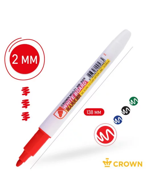 CROWN Маркер для досок 12 шт Multi Board Slim синий 2 мм, 5 шт, фото 3