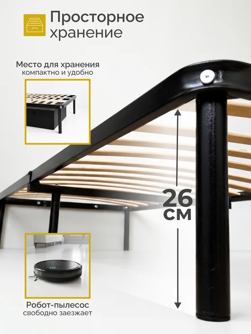 Квадрат Кровать односпальная металлическая Мир 90х200 см, 90x200 см, фото 6