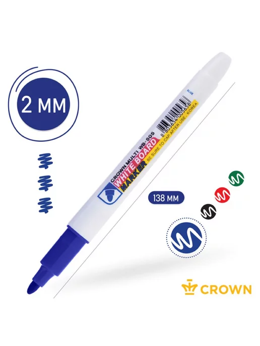 CROWN Маркер для досок 12 шт Multi Board Slim синий 2 мм, 12 шт, фото 3