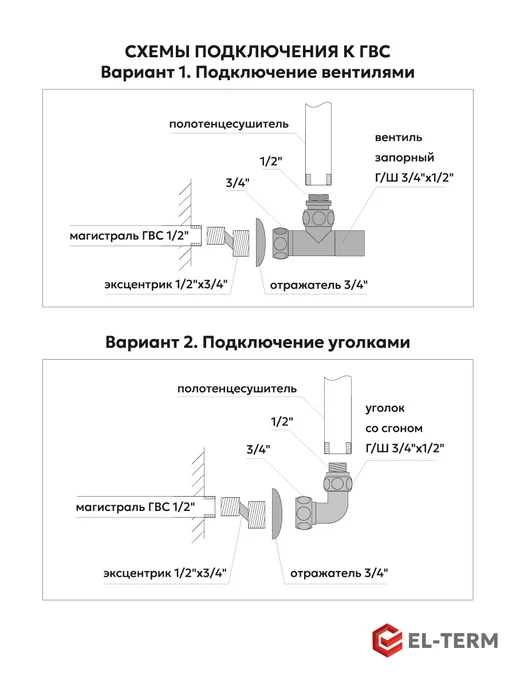 EL-TERM Полотенцесушитель водяной СОНА 500х700, нижнее подключение, 500x700, фото 5