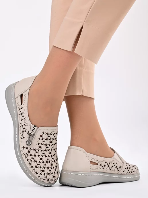 Letsgo Shoes Мокасины кожаные, бежевый, фото 2