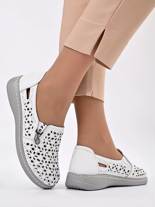 Letsgo Shoes Мокасины кожаные, белый, фото 2