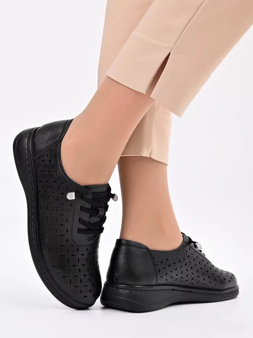 Letsgo Shoes Мокасины кожаные на шнуровке, черный, фото 2