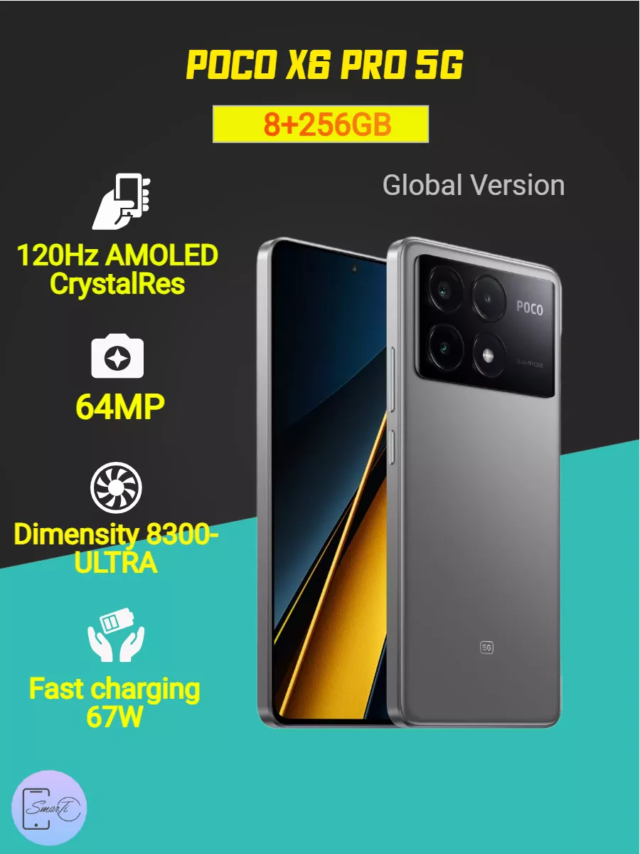 Смартфон Poco X6 Pro 5G 8/256 Гб, Gray