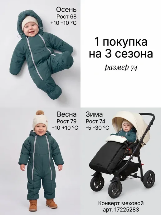 Сонный гномик Комбинезон для новорожденных осень зима, зеленый, фото 2