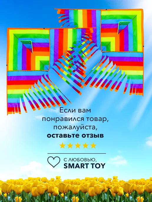 Smart Toy Большой воздушный змей детский с леской, 2 шт, фото 8