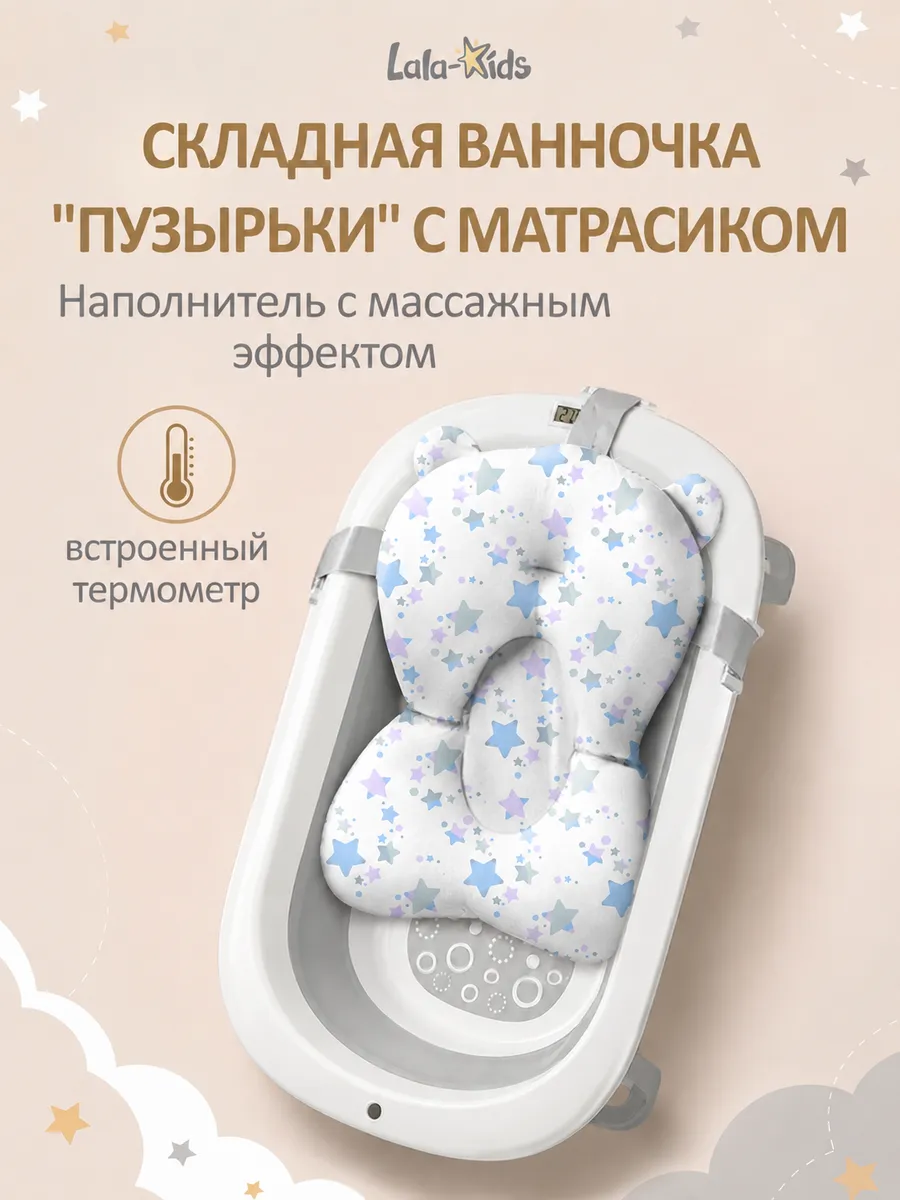 Ванночка для купания новорожденных складная с термометром