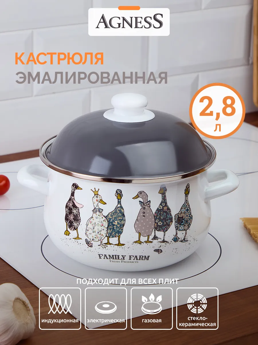 Кастрюля эмалированная с крышкой 2,8 л