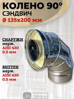 Сэндвич колено 90° D 135x200 мм (Нерж 0,5 - Нерж 0,5)