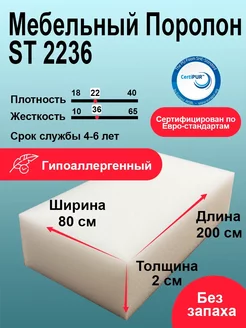 Поролон ST 2236 лист 20x800x2000 мм умеренной жесткости Foamline 222597540 купить за 373 ₽ в интернет-магазине Wildberries