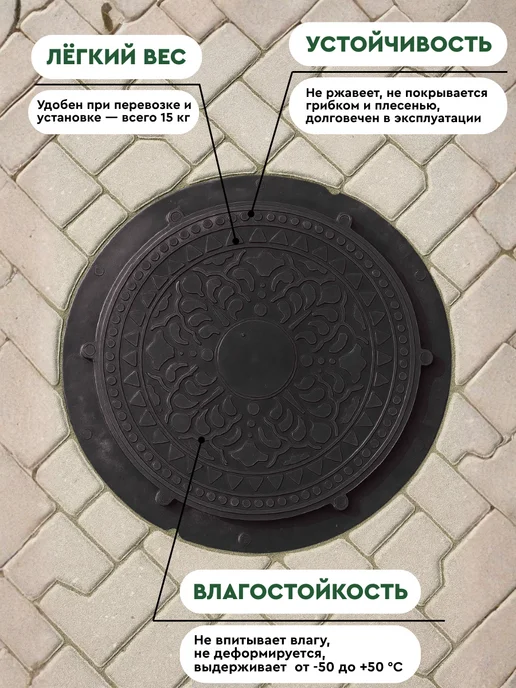 Royal Store Люк канализационный круглый черный 720мм, черный, фото 2