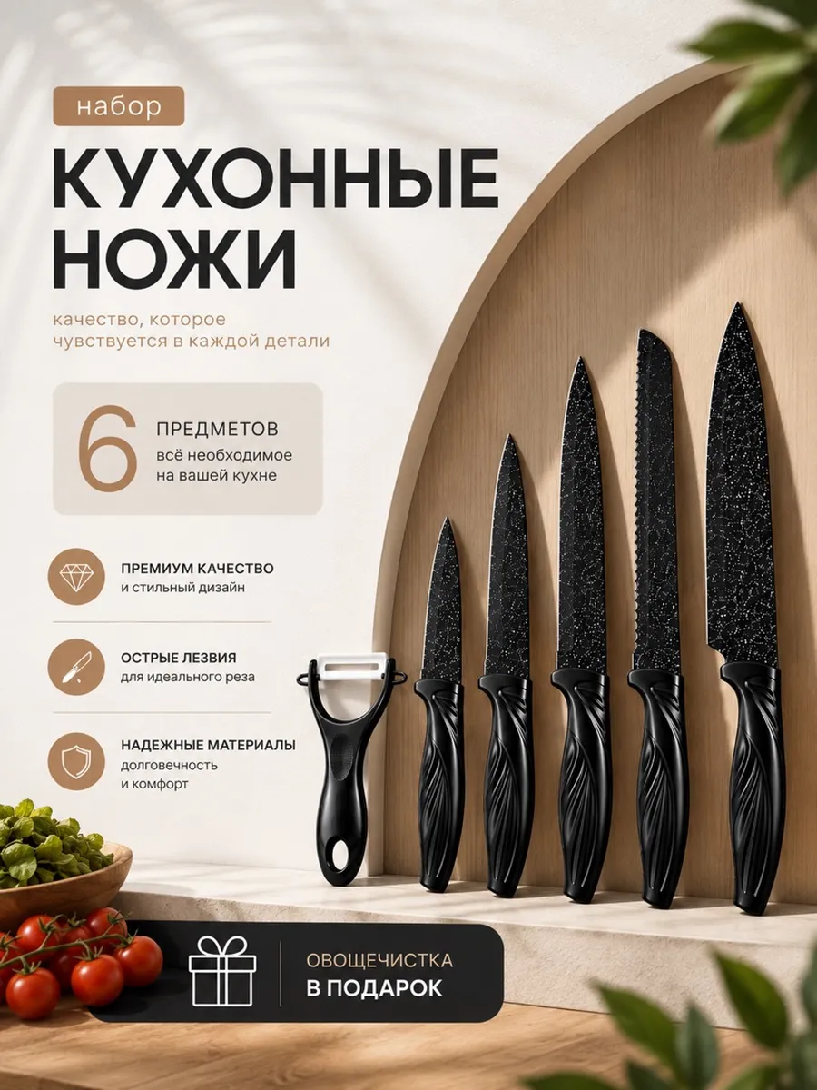 Ножи кухонные из нержавеющей стали 6в1
