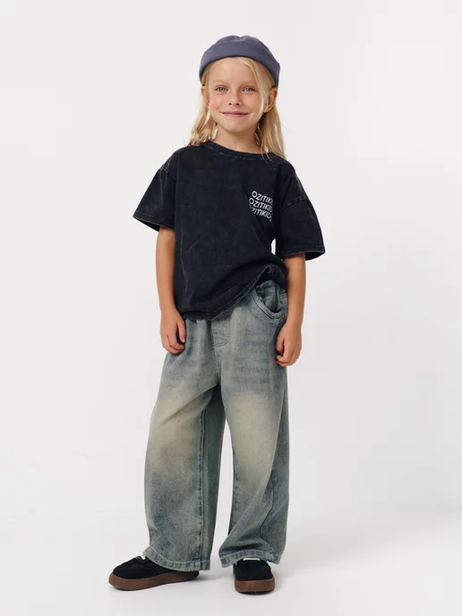 OZITI KIDS Джинсы багги на резинке, синий, фото 2