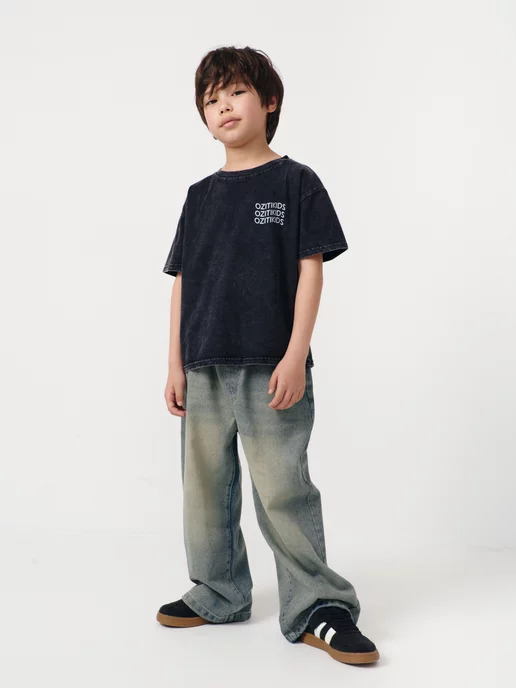 OZITI KIDS Джинсы багги на резинке, синий, фото 3