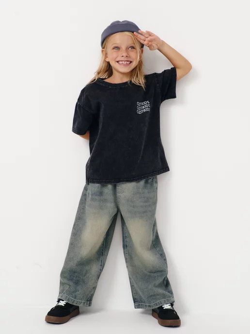 OZITI KIDS Джинсы багги на резинке, синий, фото 6