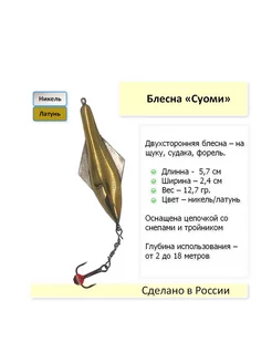 Блесна Суоми - 3, двухсторонняя - никель, латунь