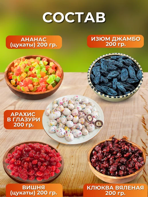 финикофф Набор цукатов с изюмом и арахисом для выпечки, вариант, фото 2