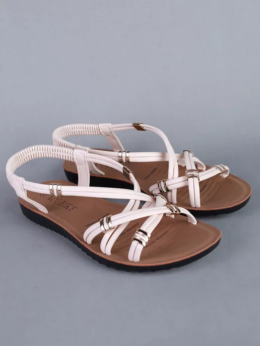 Liya Groff Fashion Сандалии летние на платформе с декором, бежевый, фото 6