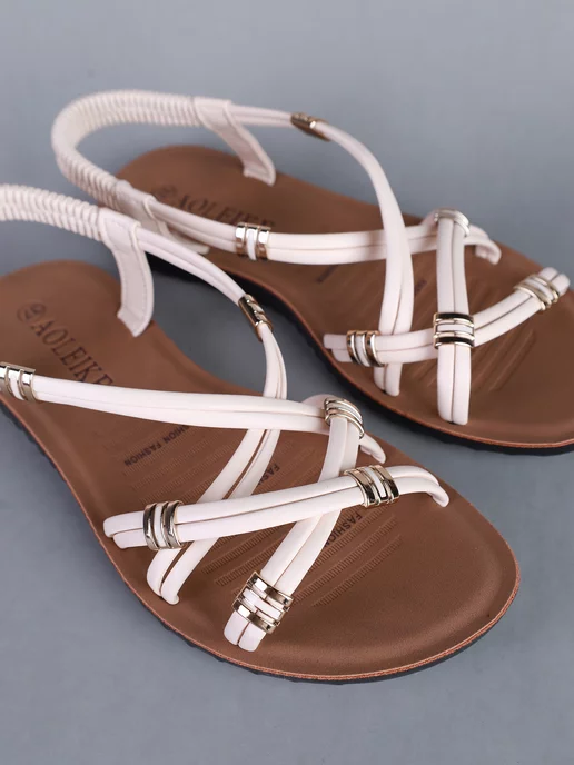 Liya Groff Fashion Сандалии летние на платформе с декором, бежевый, фото 8