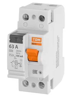 УЗО ВД63 2Р 63А 100мА (электронное) TDM