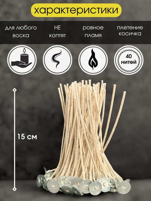 LES Candles Фитиль для свечей вощеный 40 нитей 100 штук, вариант, фото 2