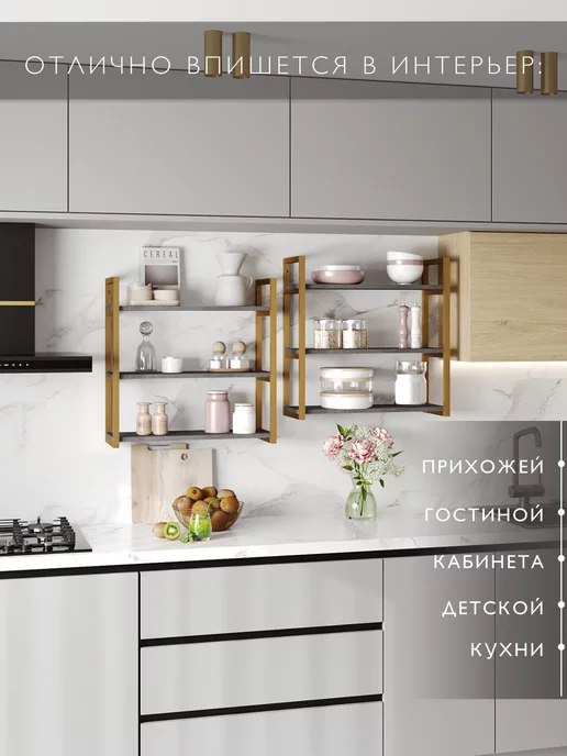 GORINYCH Полка настенная для кухни лофт, серый, фото 2