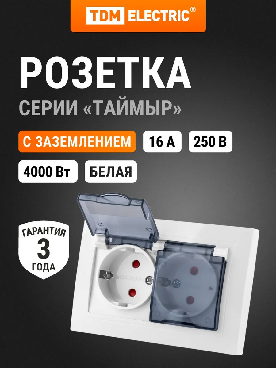 Розетка двойная с заземлением встраиваемая с крышкой 16А TDM
