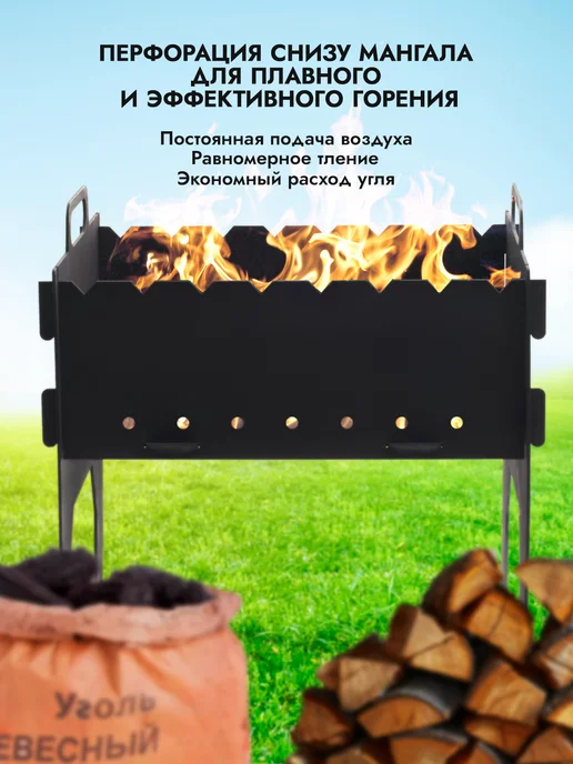 МАСТЕРСКАЯ ЗАСТОЛЬЯ Мангал мини разборный толщина 2 мм, черный, фото 4