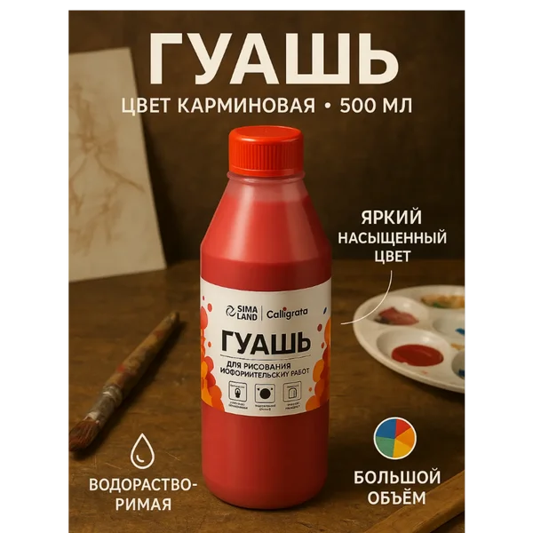 Гуашь художественная в банке 500мл, карминовая